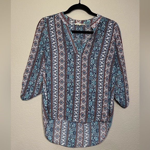 Pink Rose Tops - Pink Rose | Blue Red Paisley Geometric Floral Pattern Design Women Top Blouse